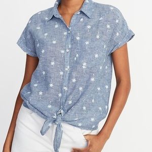 Tied button down palm tree Shirt